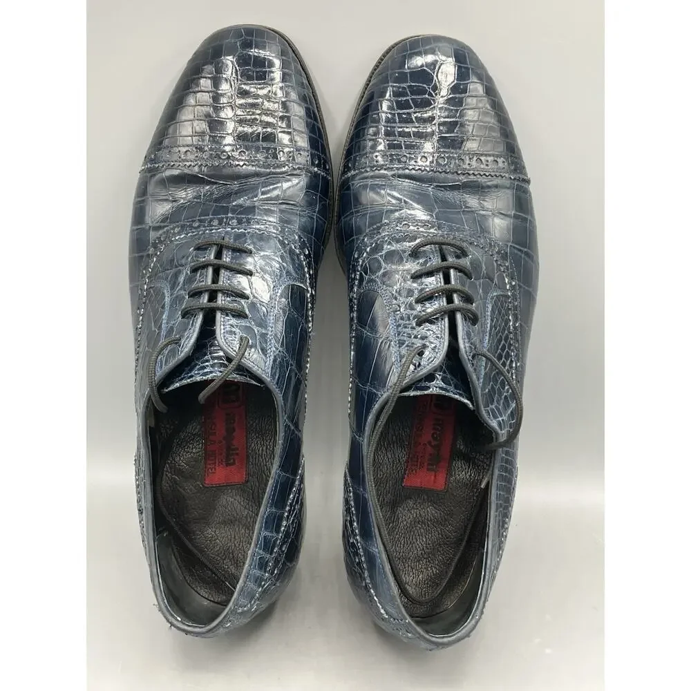 Vintage Bespoke Maylin Peninsula Hotel Hong Kong Navy Blue Alligator Shoes SZ 11